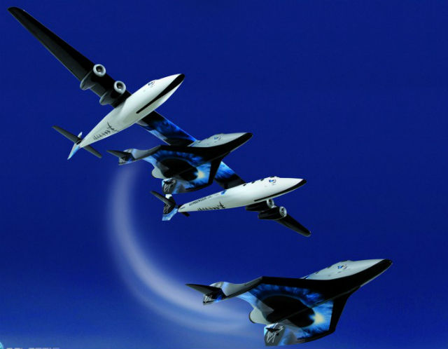 Гибридная ракета SpaceShipTwo будет выведена на низкую околоземную орбиту при помощи самолёта-носителя WhiteKnightTwo (иллюстрация Virgin Galactic).