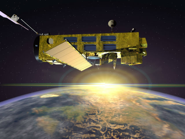 Спутник ENVISAT, при помощи которого были собраны данные о выбросах парниковых газов в атмосферу Земли (иллюстрация ESA). 