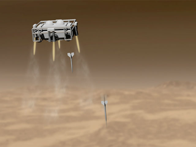 Орбитальный зонд обстреляет Марс аппаратами-стрелами (иллюстрация Bryan Versteeg/Explore Mars). 