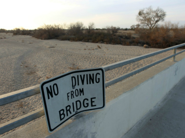 Надпись на знаке: "Не нырять с моста" (фото David McNew).